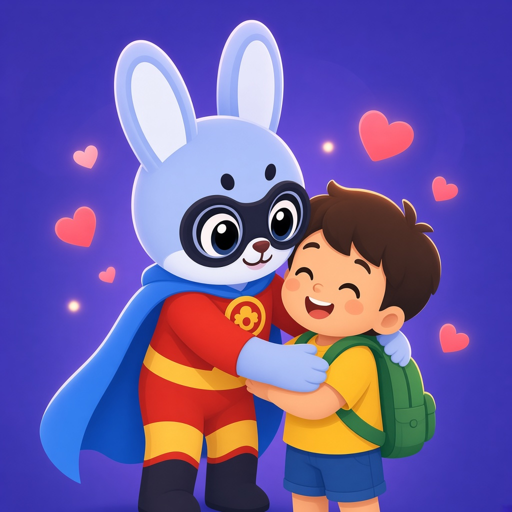Giggle Hero hugging a child